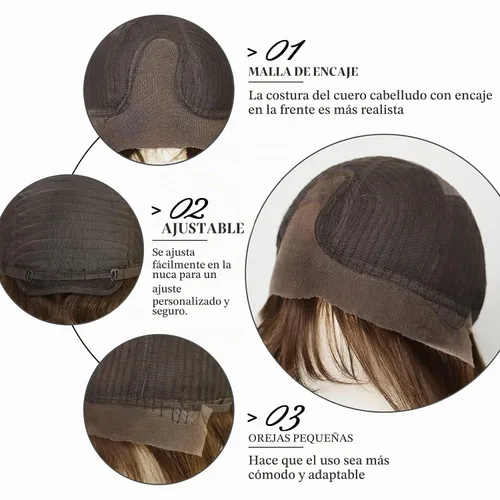 Vista 8 de EMMOR Peluca de encaje frontal atada a mano, pelucas de cabello 100% humano para mujer, peluca natural en capas, estilo ondulado diferente