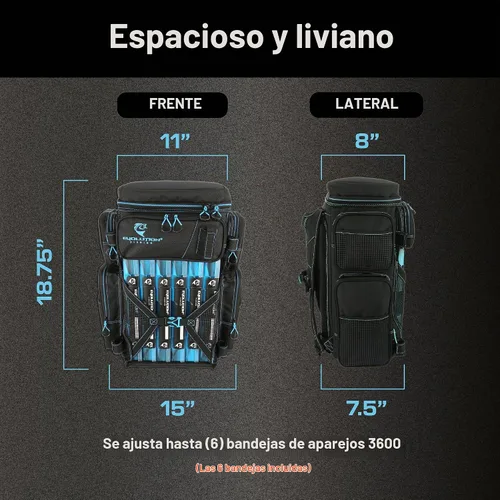 Vista 2 de Mochila para aparejos de pesca Evolution Drift Series, mochila de camping con 6 bandejas para aparejos de pesca, resistente