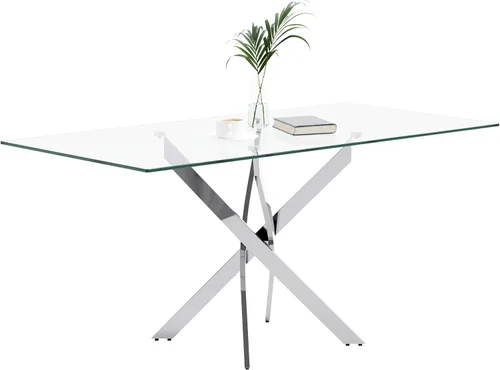Vista 9 de Mesa de comedor de vidrio templado con patas de metal negro, mesa de cocina rectangular moderna de 47 pulgadas para cocina, comedor, oficina en casa