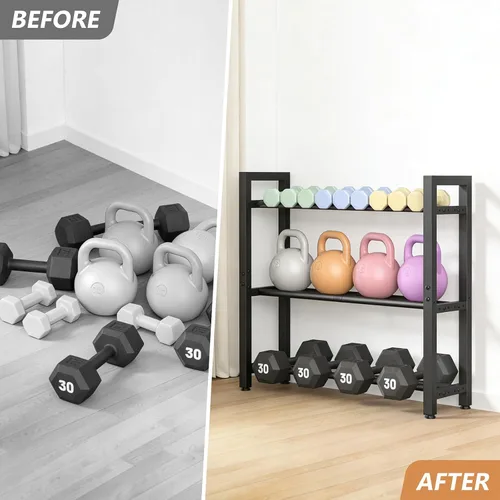 Vista 6 de Eocnrhe Dumbbell Rack Stand Only, Weight Rack for Home Gym, 3-Tier Adjustable Dumbell Rack Heavy-Duty Weight Stand for Dumbbells Kettlebells