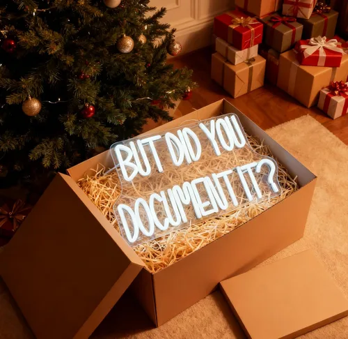 Vista 7 de Letrero de neón con texto en inglés "But Did You Document It", con cita de humor de oficina, luz de neón LED blanca, alimentada por USB, luz