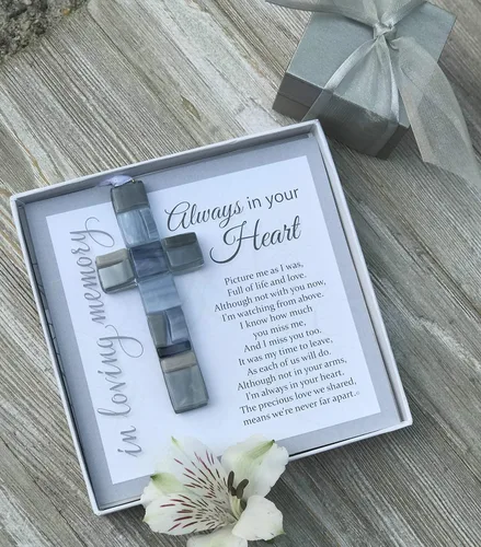 Vista 8 de Sentimiento de condolencia con cruz de cristal hecho a mano en Estados Unidos, regalo de condolencia por pérdida de un miembro de la familia, adorno