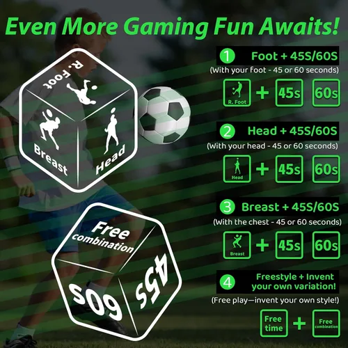 Vista 2 de SIRUITON Dados de entrenamiento de fútbol (2 piezas) – Regalos divertidos y portátiles de entrenamiento de habilidades de fútbol para niños y niñas