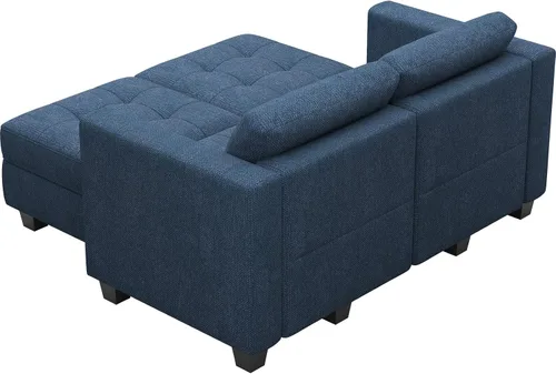 Vista 9 de Belffin Sofá modular modular con otomana de almacenamiento, sofá moderno en forma de L de tela con diván para espacios pequeños, azul