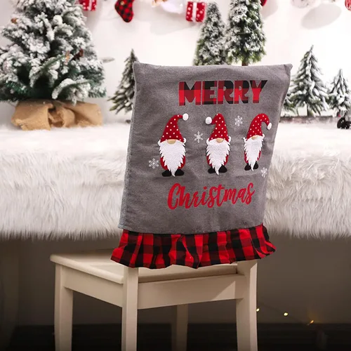Vista 4 de Juego de 6 fundas para silla de respaldo de Navidad, fundas de silla de muñeca sin rostro para Navidad, fundas de lino para sillas de comedor
