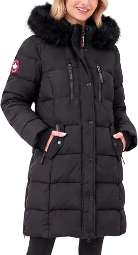 Vista 9 de CANADA WEATHER GEAR - Abrigo largo acolchado para mujer - Parka con capucha de piel sintética resistente al viento y al agua para invierno Blanco