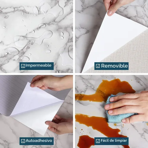 Vista 5 de Glossy Marble Contact Paper Grey-White Peel and Stick Wallpaper