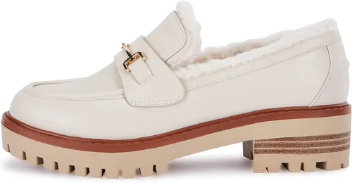 Vista 2 de VETASTE Mocasines clásicos de tacón grueso con plataforma y suela de lengüeta para mujer, con puntera redonda, zapatos Oxford con cadena de metal