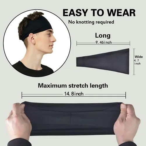 Vista 5 de Diademas deportivas para hombres (paquete de 5), diadema de entrenamiento que absorbe la humedad, diademas para correr, ciclismo, fútbol, yoga