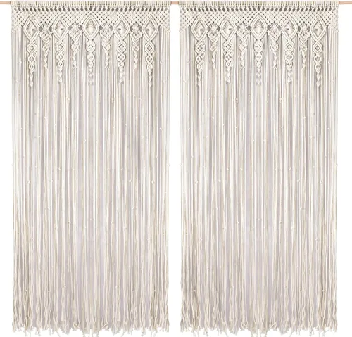 Vista 10 de Cortinas de macramé para decoración de pared, macramé para colgar en la pared, 79 x 35 pulgadas, 1 panel Handmade, Cotton, Bohemian Style, For