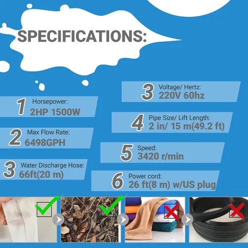 Vista 2 de Bomba sumergible de amoladora de aguas residuales de 2 HP de 220 V, con aspas, bomba de efluente de hierro fundido con interruptor de flotador