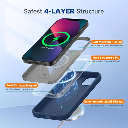 Vista 3 de Miracase Funda diseñada para iPhone 13, con protector de pantalla de vidrio templado, forro de microfibra suave antiarañazos, funda de goma de Azul