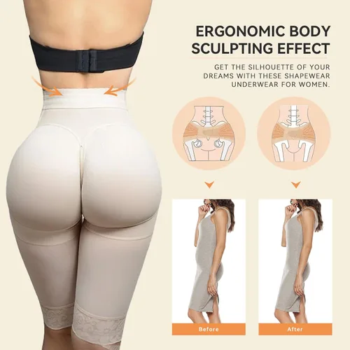 Vista 4 de Fajas moldeadoras para mujer, fajas de control de abdomen, faja colombiana, pantalones cortos de levantamiento de glúteos, bragas adelgazantes