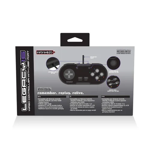 Vista 10 de Retro-Bit Legacy 16 - Controlador USB con cable, cuenta con botones Home, SS y ZLZR, para Switch, PC, MacOS, RetroPie, Raspberry Pi, Onyx