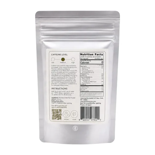 Vista 2 de Isshiki Matcha Hojicha Powder – Té verde tostado bajo en cafeína de Uji, Japón – Sabor suave a nuez con tonos de cuerpo completo – Auténtico polvo