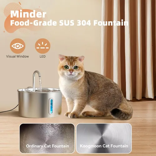 Vista 3 de Fuente de agua para gatos de acero inoxidable: Fuente para gatos de 2,2 L para beber - Fuente de agua automática para mascotas para gatos