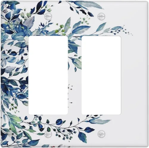 Vista 21 de Cubiertas de Enchufe Dúplex de 1 Gang con Hojas Florales de Eucalipto Azul en Acuarela, Placa Frontal Decorativa para Interruptor de Luz, Placa