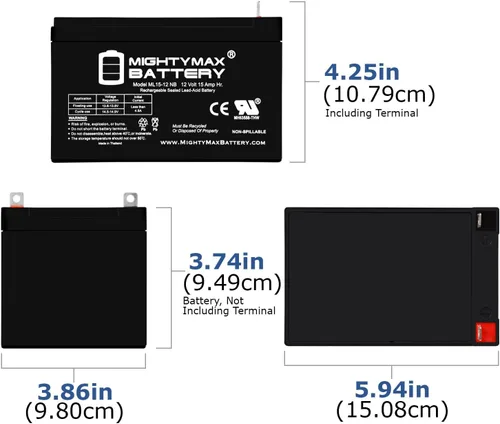 Vista 2 de Mighty Max Battery ML15-12NB 12V 15AH Replacement Battery Compatible with Peg Perego Magica HP0260