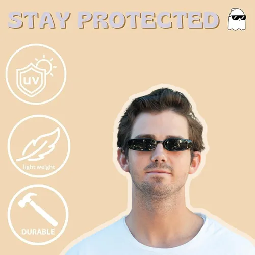 Vista 3 de ShadyVEU Gafas de sol rectangulares clásicas y delgadas con protección UV de los años 90, diseño vintage pequeño y ancho retro
