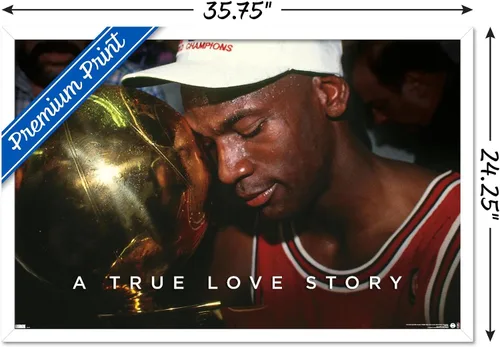 Vista 38 de Michael Jordan - Póster de pared A True Love Story, 22.4 pulgadas de largo x 14.7 pulgadas de ancho, versión enmarcada de madera de granero