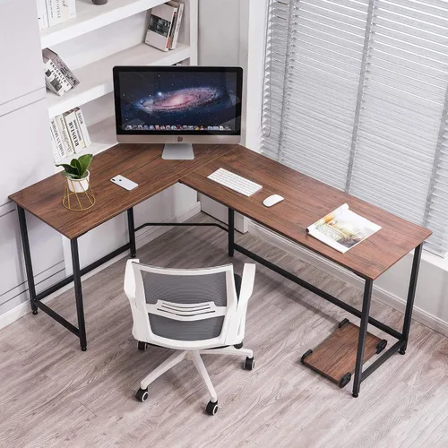 Vista 7 de ivinta Escritorio para computadora en forma de L, escritorio de esquina moderno para espacio pequeño, sala de estar, dormitorio, 7121 (marrón)