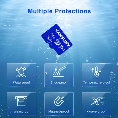 Vista 8 de Vansuny Tarjeta Micro SD de 64GB microSDXC con adaptador SD A1 App Performance V30 Grabación de video 4K C10 U3 Micro SD para teléfono, cámara