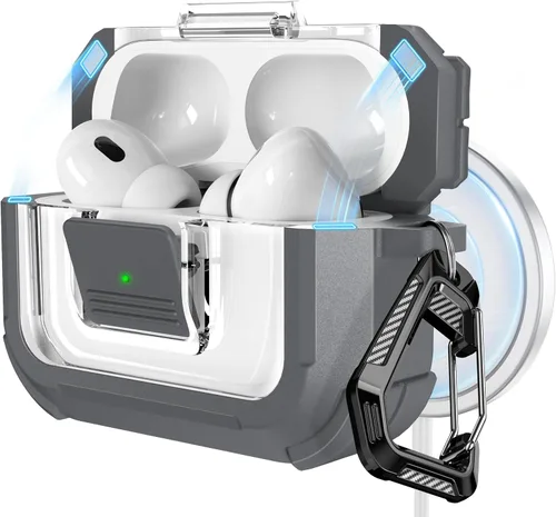 Vista 19 de RFUNGUANGO Funda para AirPods Pro 2, compatible con AirPods Pro de 2ª/1ª generación, compatible con MagSafe, bloqueo automático magnético con kit