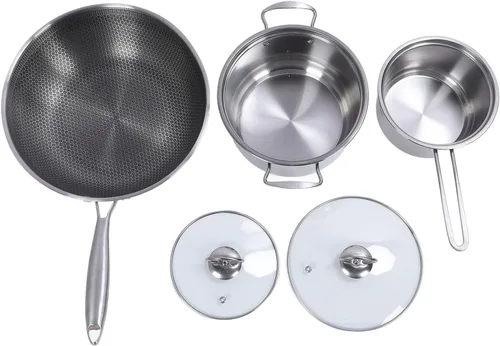 Vista 5 de SUNGOOYUE Stainless Steel Cooking Set with Elegant Design for Various Cooking Needs, 3 Pots and 2 Lids