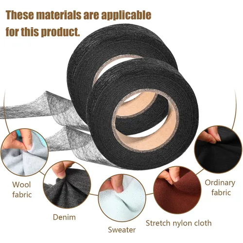 Vista 6 de Outus 2 rollos de cinta de dobladillo, cinta adhesiva para planchar sin coser para pantalones cada uno de 1/2 pulgada (70 yardas cada uno, negro)