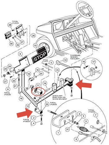 Vista 7 de Juego de montaje de bloque de freno de carrito de golf, para Club Car DS Gas/Electric Carryall Golf Cart 1981-Up1011402