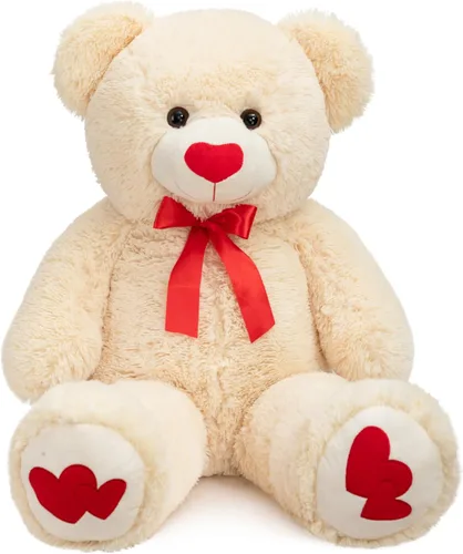 Vista 6 de HollyHOME Oso de Peluche Grande Animal de Peluche Oso Grande de Felpa con Corazón Rojo para Novia y Niños Juguete de Regalo de Vacaciones 36 Beige