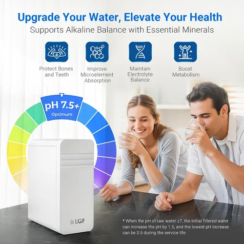 Vista 6 de LCF 0.01μm Ultra-filtración debajo del fregadero Sistema de filtro de agua, purificador de agua mineral alcalino de 3 etapas, grifo LED UV-C