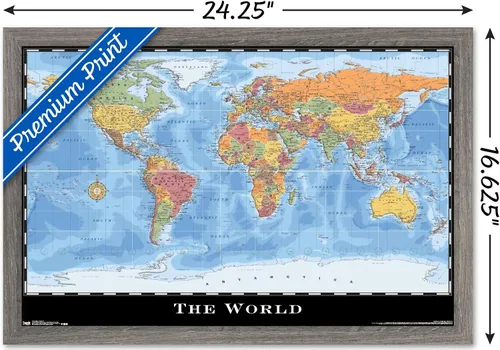 Vista 3 de Trends International Mapa - Póster de pared del mundo, 22.4 pulgadas de largo x 14.7 W, versión enmarcada en madera de granero