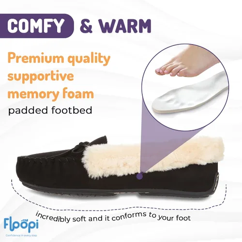 Vista 45 de Floopi Pantuflas para mujer, forro de piel sintética suave con espuma viscoelástica acogedora, pantuflas de casa para mujer con suela antideslizante