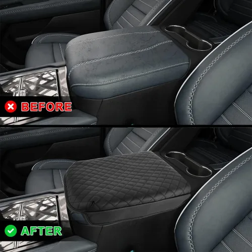 Vista 7 de Cubierta de consola central para Chevy Silverado y GMC Sierra, accesorios 2019-2025, caja de reposabrazos de microfibra impermeable y cuero