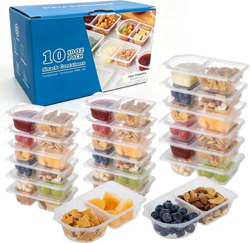 Vista 8 de TAIHUIMY 9oz Recipientes reutilizables para bocadillos con tapas para niños, nuevos contenedores de preparación de comidas de 3 compartimentos