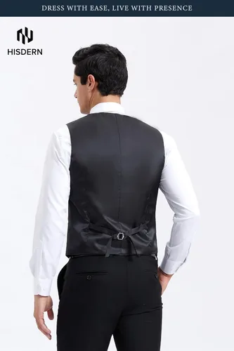 Vista 3 de HISDERN Vest 101 - Chaleco de traje ajustado para hombre con 3 bolsillos para negocios, formal, boda, baile de graduación y esmoquin casual