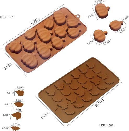 Vista 2 de Moldes de chocolate de otoño, 4 piezas de silicona de calabaza, moldes de fondant en forma de hoja de arce para Acción de Gracias, Halloween