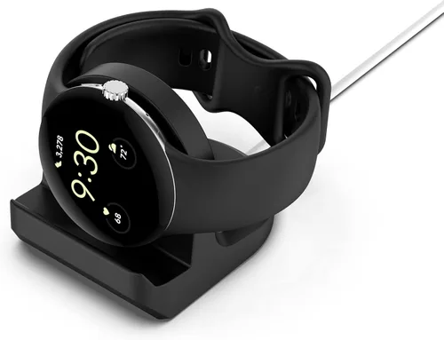 Vista 2 de Soporte de carga USB negro compatible con Google Pixel Watch, base de estación de carga con cable USB de 3.3 pies, accesorio de repuesto para Google