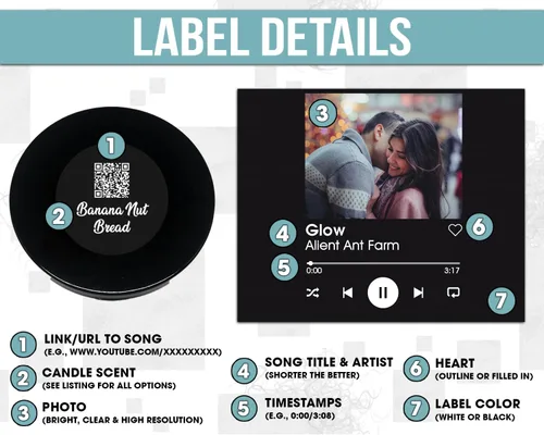 Vista 4 de 4oz/10oz Vela Personalizada con Foto de Canción Personalizada Regalo de Música para Parejas
