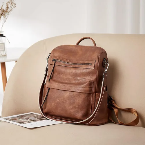 Vista 8 de BROMEN Mochila para mujer diseño de cuero bolso de hombro grande para mujer con carteras de mujer