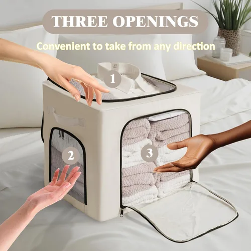 Vista 5 de GuliPostan Paquete de 3 contenedores apilables de almacenamiento de ropa de 40L con asas de marco de metal y cremallera, caja organizadora plegable