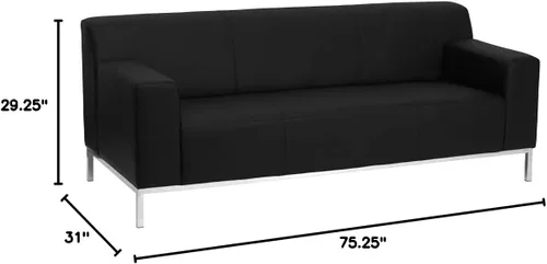 Vista 3 de Flash Furniture HERCULES Definity Series Sofá contemporáneo de LeatherSoft negro con marco de acero inoxidable
