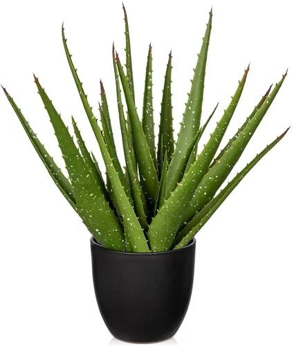Vista 8 de GnFlus Plantas suculentas falsas de aloe vera de 13 pulgadas, suculentas artificiales grandes con maceta negra, planta de aloe sintético en maceta