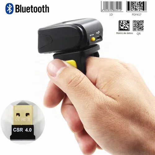 Vista 5 de Escáner de código de barras 1D 2D QR con anillo Bluetooth, mini lector de código de barras inalámbrico portátil compatible con Windows, Mac
