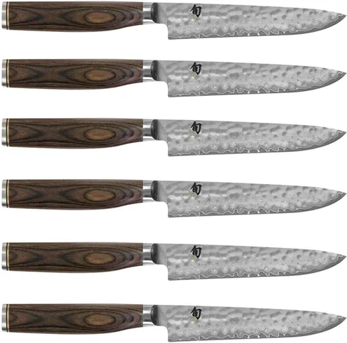 Vista 3 de Shun Premier - Juego de 6 cuchillos para carne con bloque sidecar, cubiertos japoneses hechos a mano, acero