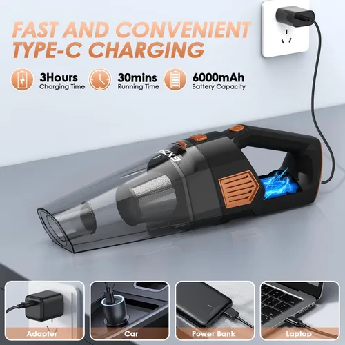 Vista 4 de Gxzsk Handheld Vacuum Cordless, Hand Held Car Vacuum Cleaner, Hand Vacuum Black & Orange