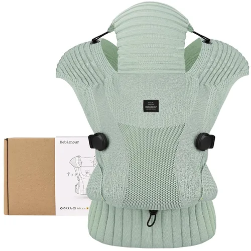 Vista 11 de Bebamour Portabebés de punto, acogedor y ligero para recién nacidos a niños pequeños, portabebés ergonómico con capucha para la cabeza (negro)