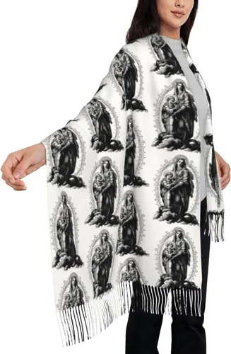 Vista 6 de TNIJWMG Bufanda Virgen María para mujer, chal suave para otoño e invierno, regalos católicos