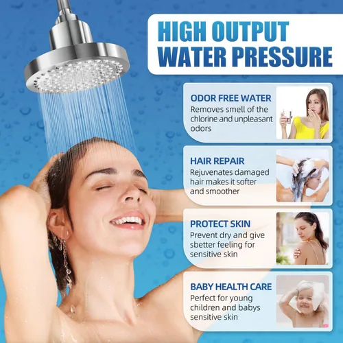Vista 3 de Cabezal de ducha filtrado de alta presión con filtro para suavizante de agua dura, boquillas de silicona antiobstrucción para baño, repuesto